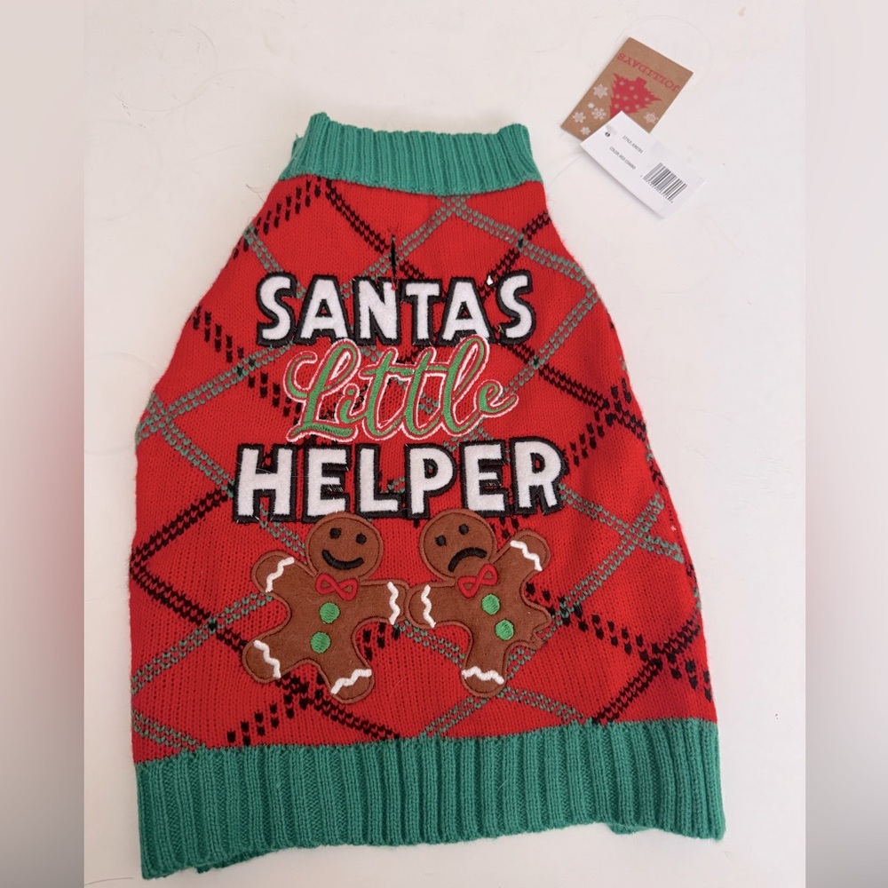 Jollidays Christmas Pet Sweater Featuring Gingerbread Men and Embroidery, Small